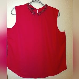 Attention Sleeveless Rhinestone Collar Red Shirt XXL
